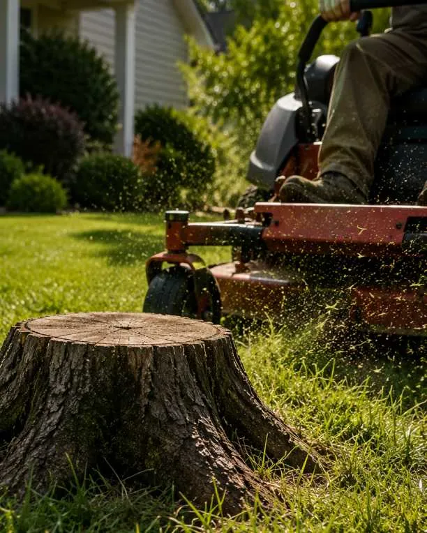 Lawn care equipment working near grass