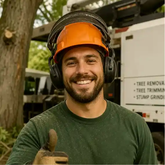 Compact stump grinding equipment in a yard